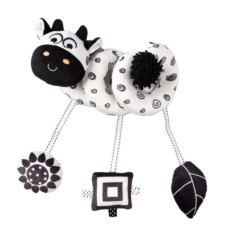 Black and White Animal Hanging Toys for Baby Car Seat and Stroller