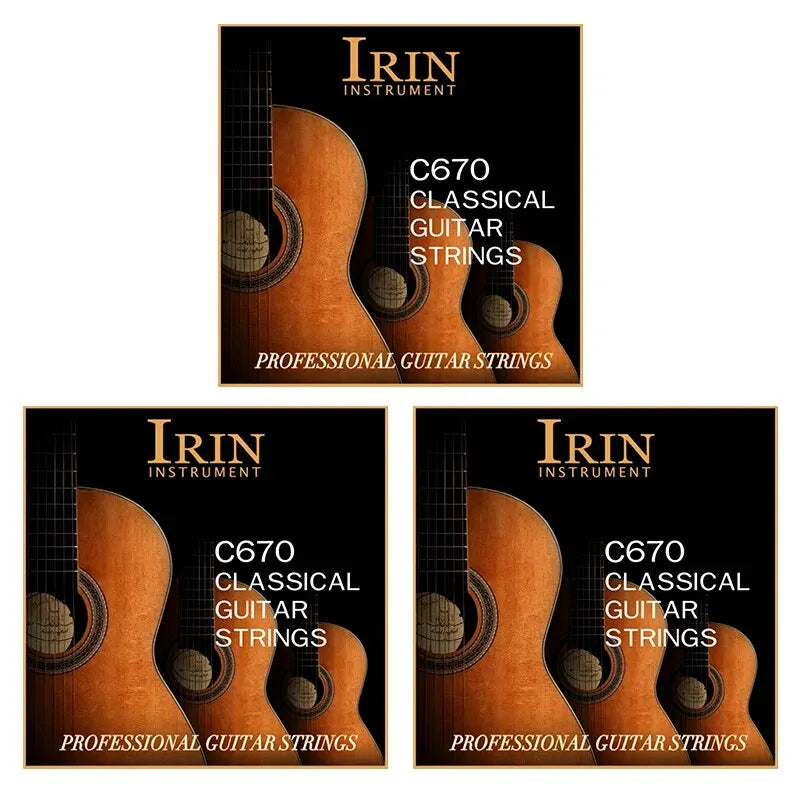 Packaging for IRIN C670 classical guitar strings with a transparent nylon core.