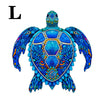 A vibrant blue and teal wooden jigsaw puzzle shaped like an animal, featuring intricate patterns.