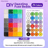 A display of 24 colors of fuse beads arranged in a grid for DIY craft projects