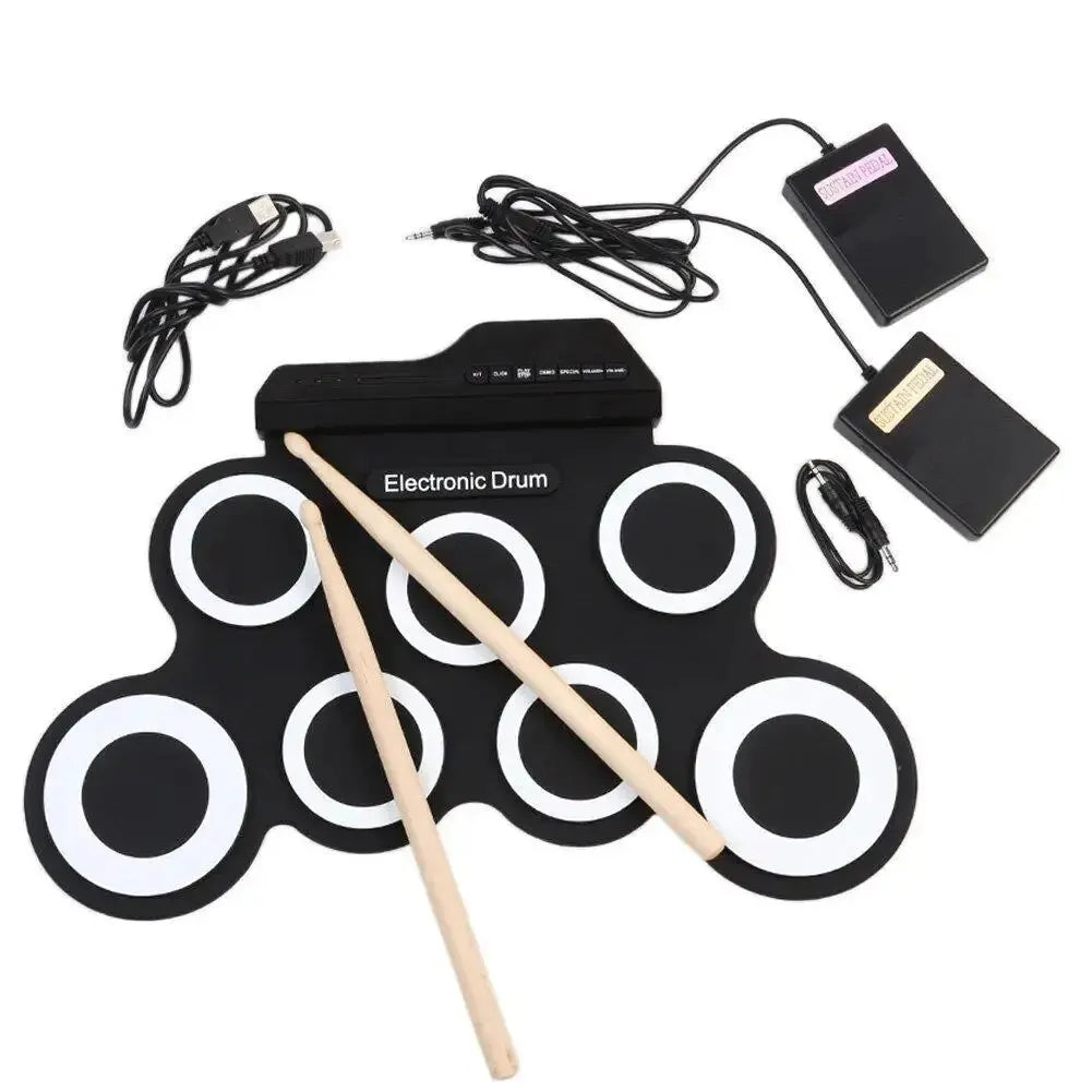 Foldable Silicone Electronic Drum Pad with Drumsticks and Sustain Pedals