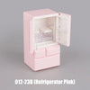 Pink dollhouse furniture playset featuring a mini refrigerator with an open door.