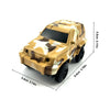 A yellow and brown camouflage race track car toy set with glowing LED features.