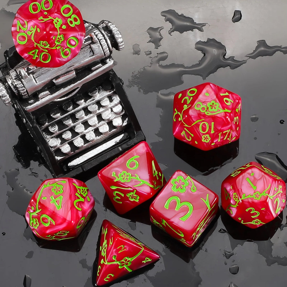Plum Flower Polyhedral Dice Set (7 Pieces)