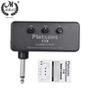A black Flatsons F1R miniature headphone guitar amp with gain, tone, and volume controls.
