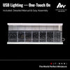 A rectangular acrylic showcase displaying numerous miniature lights inside a modular car display garage.