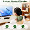A woman is receiving a professional-grade massage from a green neck and shoulder massager.