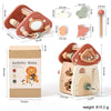 A wooden mushroom castle stacking toy with various shapes and puzzle pieces for children.