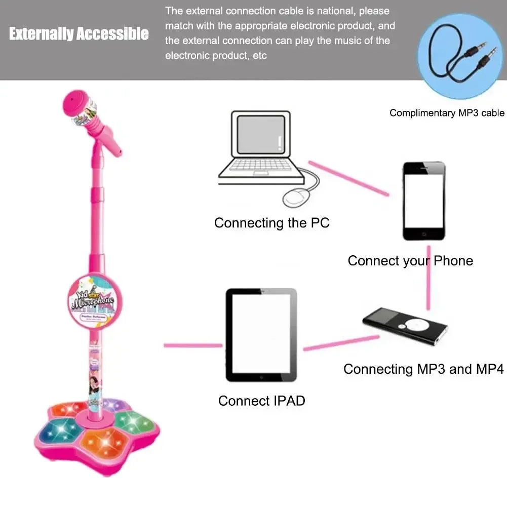 Kids Karaoke Microphone Stand Set with Party Lights