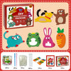 A DIY handmade material package featuring felt animals like a yellow cat, brown bear, green frog, and an orange carrot.