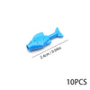 A single blue plastic fish marine creature building block with a measurement of 2.4cm or 0.94in.