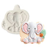 A white silicone elephant baking mold shaped like an elephant for cookies and cupcakes.