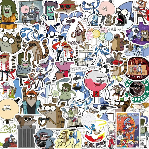A collection of cartoon and anime vinyl decals featuring various characters and designs for phone, notebook, and decor.