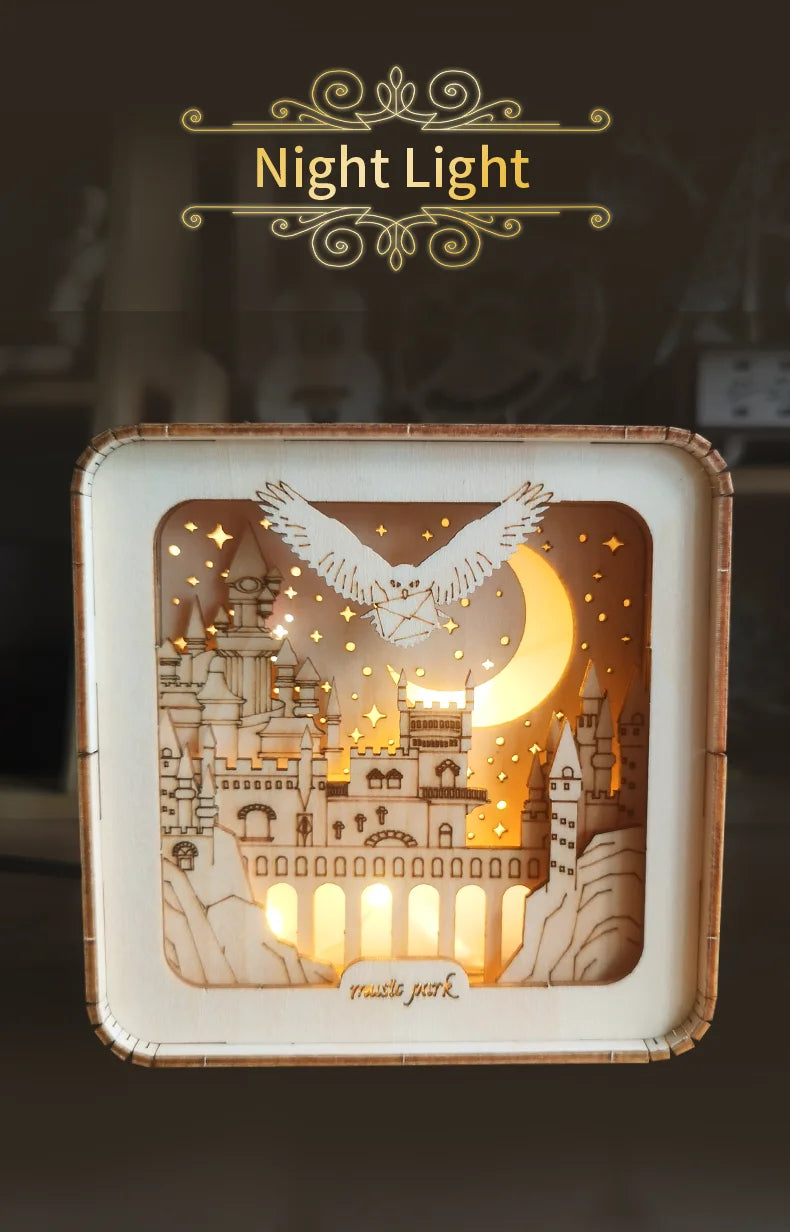 3D Wooden Castle Puzzle Night Light