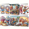 A set of diamond painting birthday cards featuring elderly men and women with flower and bird designs.