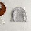 A light gray knit baby pullover sweater for boys and girls displayed on a white surface.