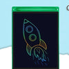 A green drawing tablet displaying a neon outline of a rocket taking off against a dark background.