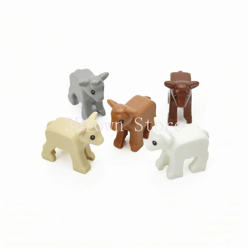 A set of six African wildlife animal building blocks in gray, brown, and white.