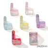A collection of colorful acrylic alphabet beads in various shades of pink, green, and purple.