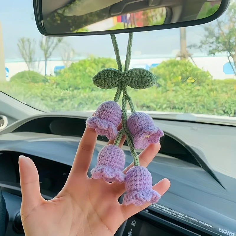 Handmade Crochet Bluebell Flower Car Pendant