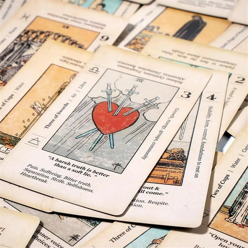 Beginner Tarot Card Deck with Meanings, 78-Card Antiqued Set