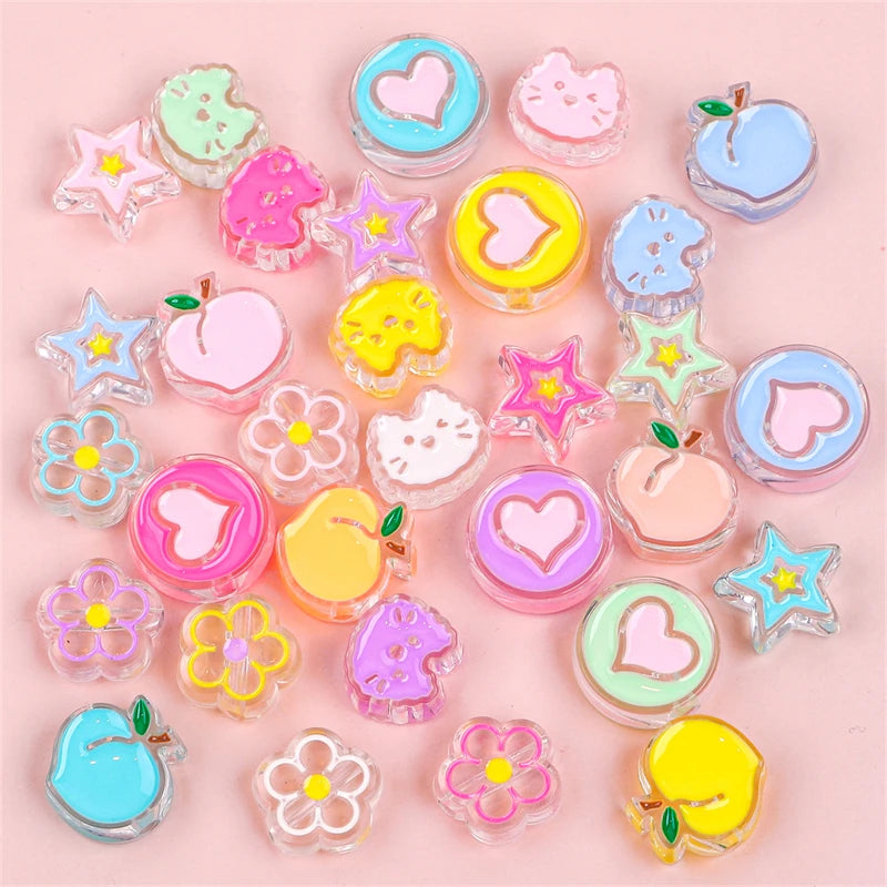 A collection of colorful enamel charm beads in various shapes and colors for DIY jewelry making
