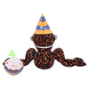 A black gorilla plush toy with orange and blue accents, featuring a conical hat and a spherical accessory.