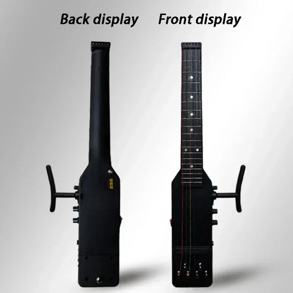 Side-by-side view of a professional folk acoustic guitar back and front display