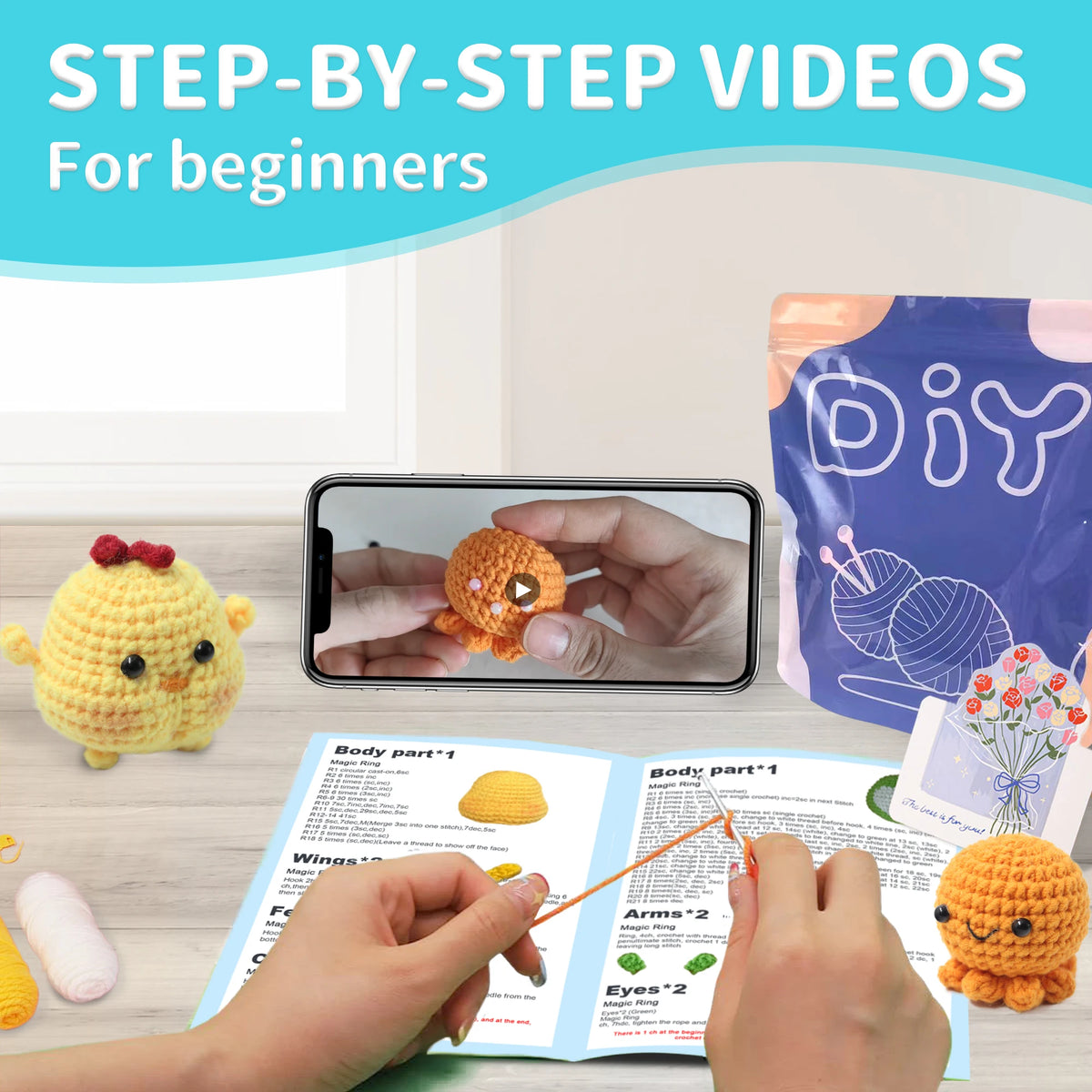 Animal Crochet Kit for Beginners – Complete Starter Set with Step-by-Step Guide
