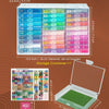 A storage container holding 30 diamond painting trays and color labels for crafting.