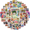 A collection of anime aesthetic poster stickers for laptops and phones featuring various characters and artwork.
