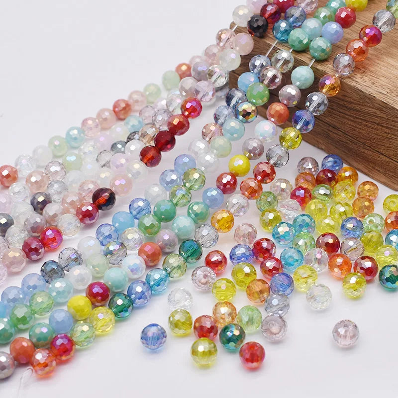 Faceted Round Crystal Glass Beads - 8mm Mixed Colors, 30-Pack