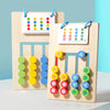 Two wooden color and shape matching games for kids showing colorful buttons and shapes.