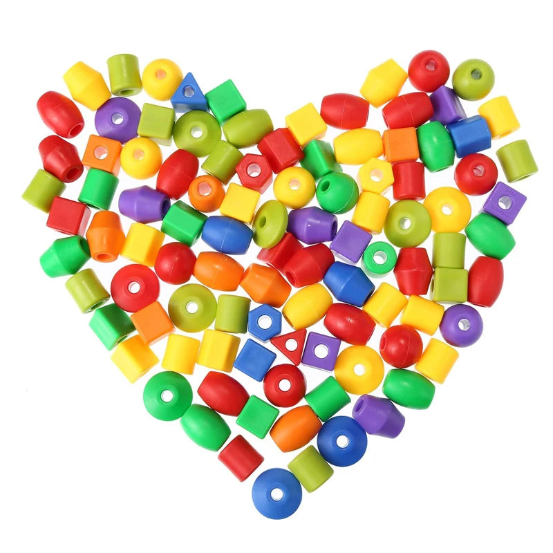 Rainbow Lacing Beads for Toddlers – Color & Shape Sorting Montessori Toy