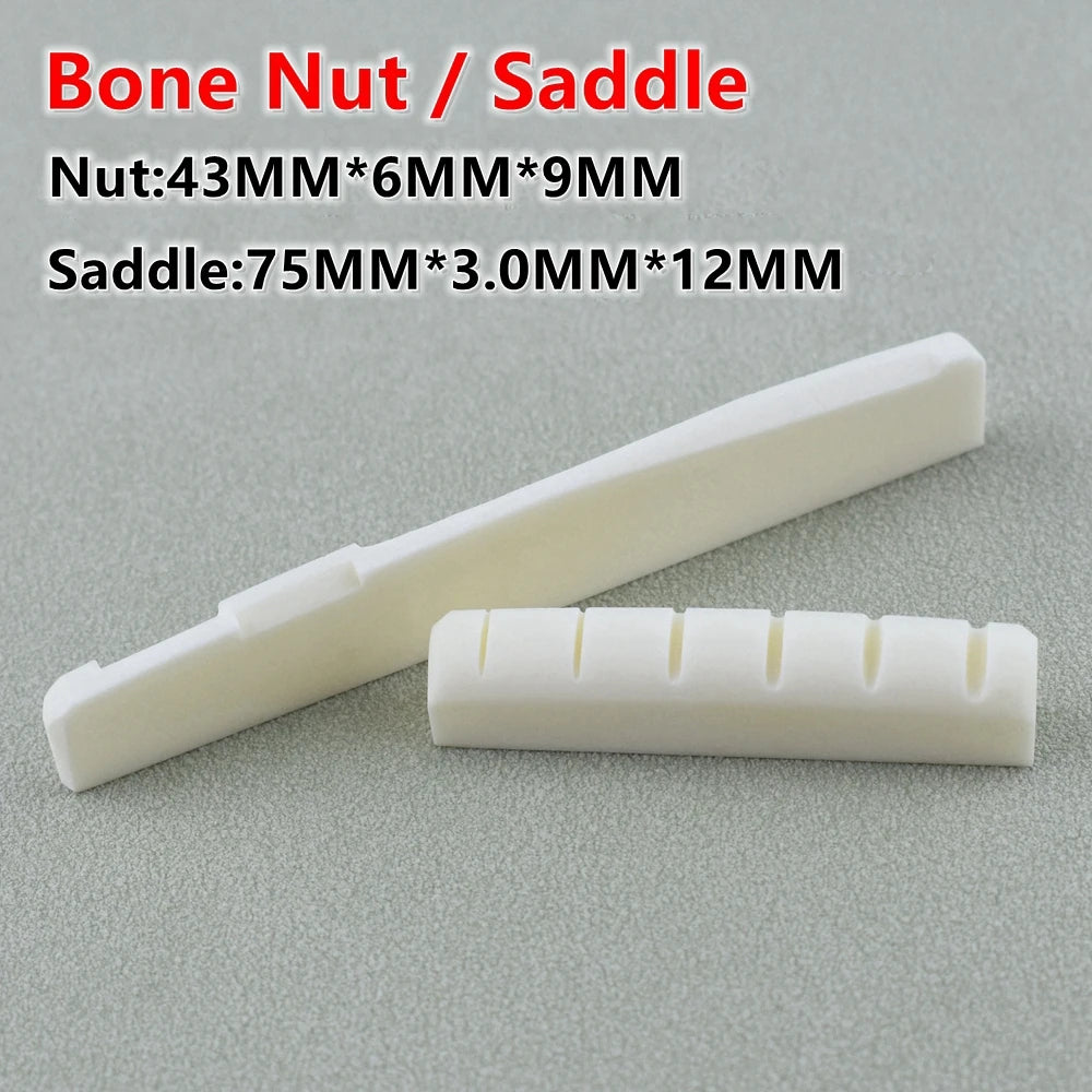 White bone nut and saddle components for guitar tuning