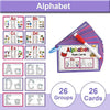 A set of alphabet flash cards featuring letters Aa to Zz for tracing and writing practice.