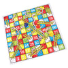 A colorful Snakes and Ladders board game with numbered squares, ladders, and snakes for family fun.
