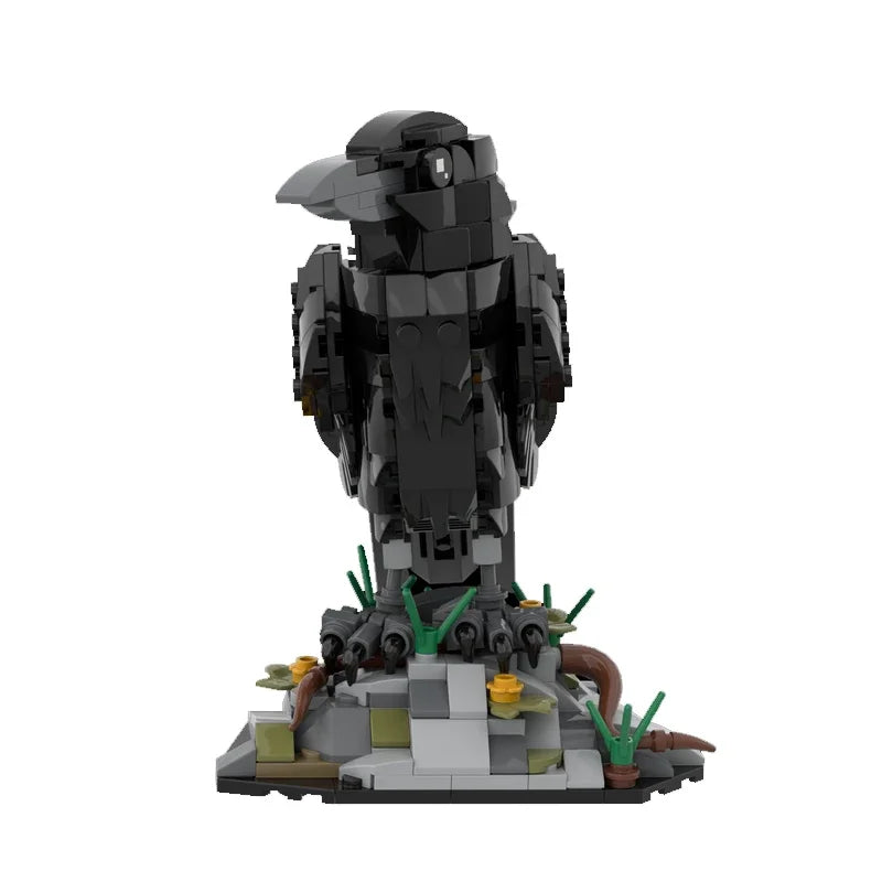 A black animal model built from LEGO bricks, featuring a detailed body and base.