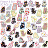 A collection of 50 cute cartoon cat stickers featuring various poses and colors.