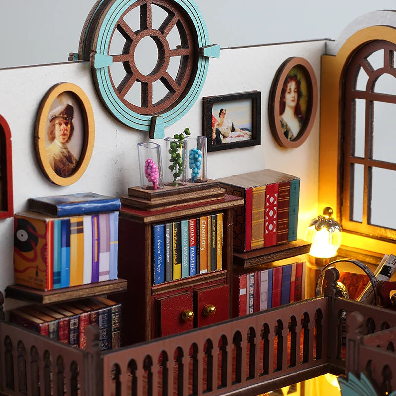 DIY Miniature Wooden Dollhouse Kit with LED Lights and Furniture