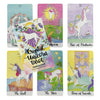 A collection of Crystal Unicorn Tarot cards featuring unicorn illustrations and mystical artwork.