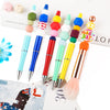A set of 15 hexagonal silicone beads in various colors and a makeup brush displayed on a white background.