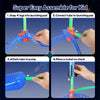 Instructions showing how to assemble an air-powered stomp rocket launcher for kids, including snapping legs, connecting a tub