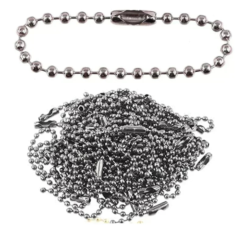 A string of silver-toned ball beads used for DIY jewelry and keychains.