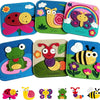 A set of colorful Montessori busy board cards featuring animals like ladybugs, snails, frogs, caterpillars, bees, and butterf