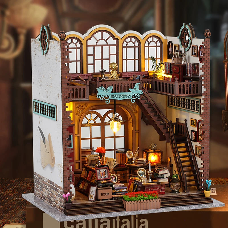 DIY Miniature Wooden Dollhouse Kit with LED Lights and Furniture