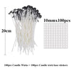 A bundle of 100mm candle wicks and 100 pieces of candle wick base stickers.