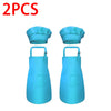A pair of bright blue kids chef apron and hat set.