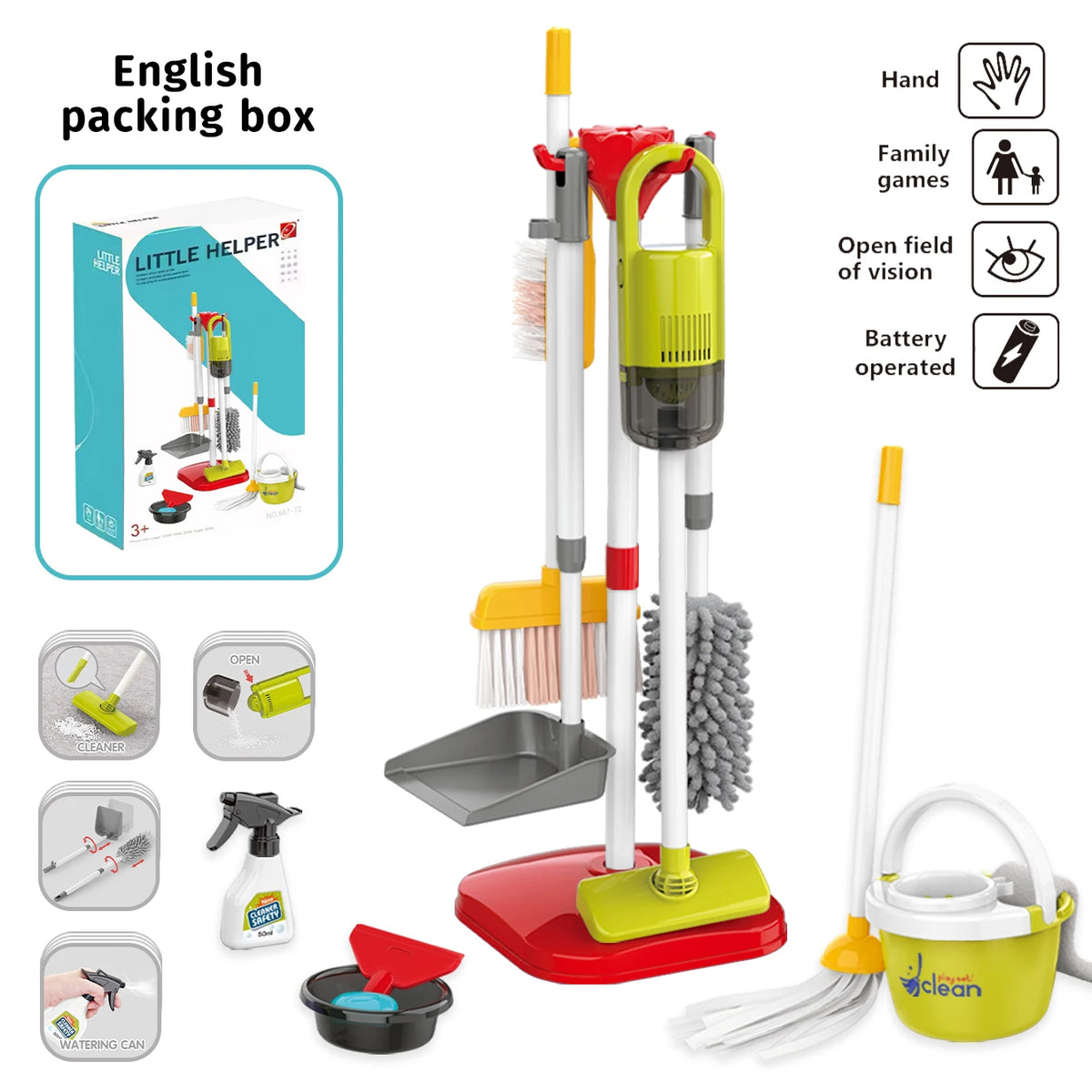 Kids' Pretend Play Cleaning Set with Vacuum & Dustpan