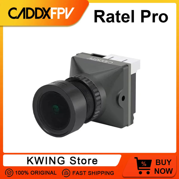A black CaddxFPV Ratel Pro camera module for RC drones.
